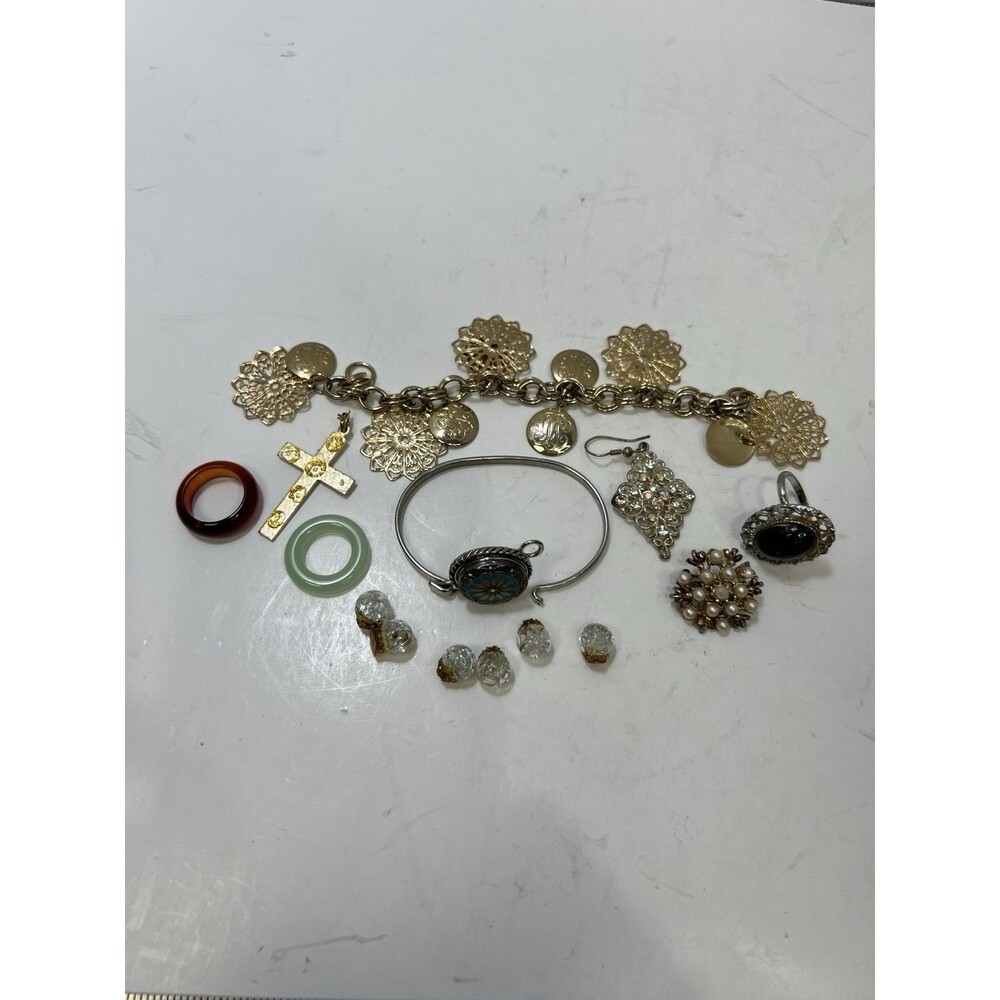 Vintage Jewelry For Parts Collage Single Earrings Craft Beads Chain Ring